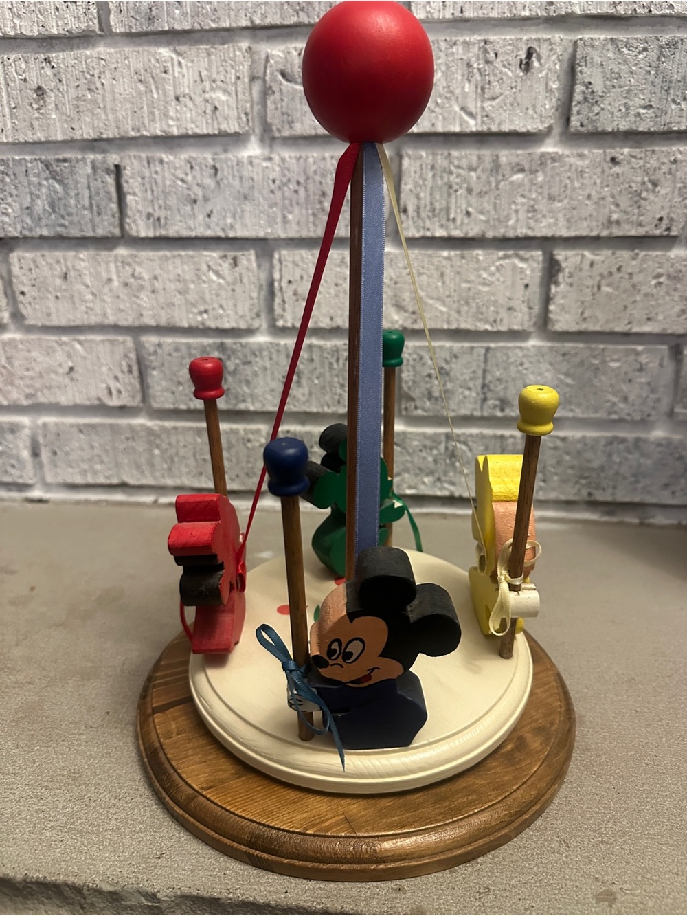 Vintage hand made Wooden Red Carousel Toy with Mickey/Mini mouse - Kids Toys